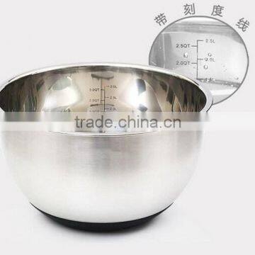 Stainless steel mixing bowl salad bowl with measuring level with silicone base