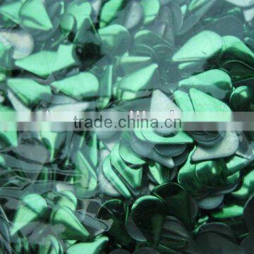 ALUMINUM FOIL MATERIAL Tear Drop Shape GREEN COLOR IRON ON RHINESTUDS WITH HEAT GLUE BACKING