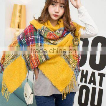 Winter Korean Lady Fashion Tassel Acrylic Plaid Cashmere Scarf Shawl photo-4