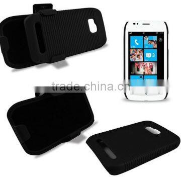 2 Parts Snap-on Hard Rubberized Slide Case with Swivel Belt Clip Holster for Nokia Lumia 710 with kickstand function