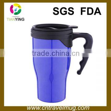 double wall plastic thermal mug with handle and lid BPA free