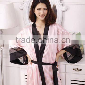 High Quality Soft Silk Lace Sexy Nightgown Summer Nightdress Pink Casual Sleepwear Sling Lingerie Dress Robe Set photo-4