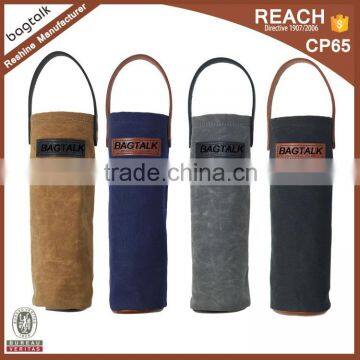WT001 Wholesale Beer Bottle Holder Waxed Canvas Tote Wine Bag With Handle