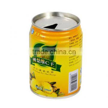 250ml empty round tinplate beverage can with easy open lid