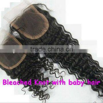 Free Parting Baby Hair Bleached Knots, Deep Wave, Peruvian Hair Lace Closure