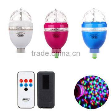 2015 New E27 Stage Lighting Effect 3W Rotating Remote Control LED Light RGB 360 Degree Dimmable 85-265V