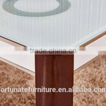 Glass Top Wooden Color Steel Leg Dining Table With Tempered Glass Top photo-3