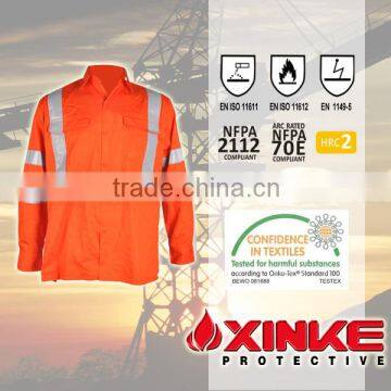 custom breathable orange long sleeve cotton fire retardant safety work shirt