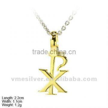 [PSA-0993c] 925 Silver Religion Pendant / Charm with Gold Plated,CHI RHO Charm/Pendant,Plain Silver Charm/ Pendant