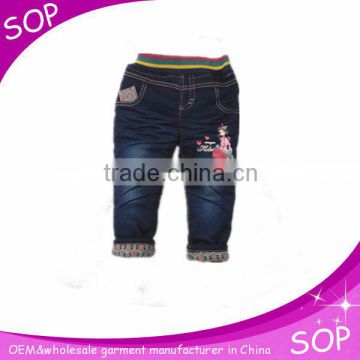 top quality lastest design embroidered jeans for girls babies