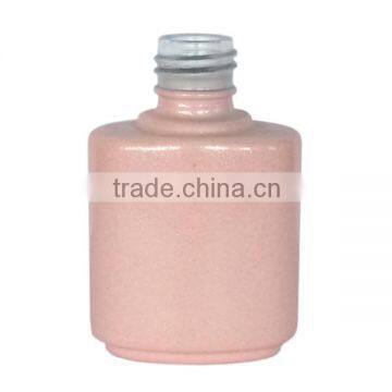 wholesale oblate soak off gel polish glass jar with cap and brush, shiny pink painted unique shaped nail polish bottle