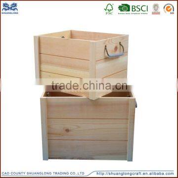 Custom engraved logo solid pine wooden crate box with handle