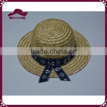 Kid straw boater hat child funny hat with print band