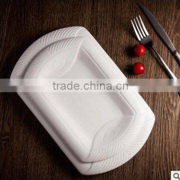 Porcelain white steak rectangular dinner plate for restaurant home hotel