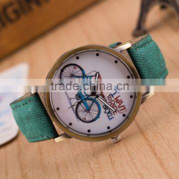 2016 Vintage Fashion watch,lovely bicycle print leather watch jewelry                        
                                                Quality Choice