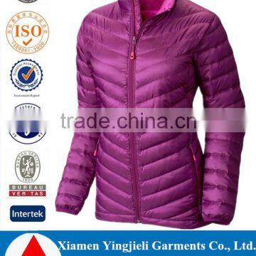 2016 Fashion design full-zip front 600 fill power down insulation zip hand pockets womens down coats