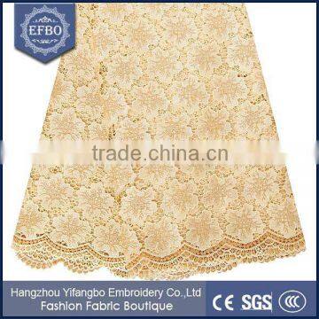 Gold multicolor guangzhou lace fabric durable washable rhinestones embellished lace fabric formal dress cord lace fabric