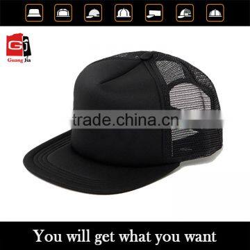 High Quality Custom Blank Plain 3D Embroidery Logo Flat Brim Snapback Hat Black Trucker Cap Wholesale