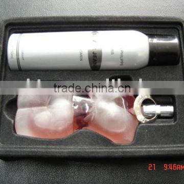 Cosmetic perfume blister tray with blister velvet insert