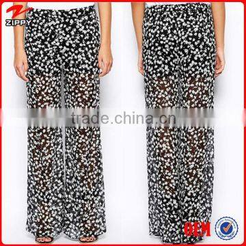 New style loose fit semi-sheer chiffon women's pants palazzo pants