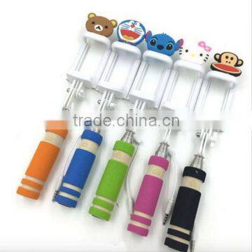 Fashion Cartoon Mini Selfie Stick Wired Remote Holder Phone Monopod Paul Teddy Doraemon