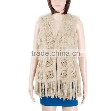 Girl`s hand crochet fur vest hand knitted rabbit fur vest KZ150019