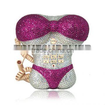 Magenta rhinestone bikini Shape Novelty Cord Phone Telephone