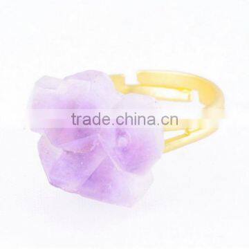 Irregular Natural Stone cuff adjustable alloy violet color women ring jewelry