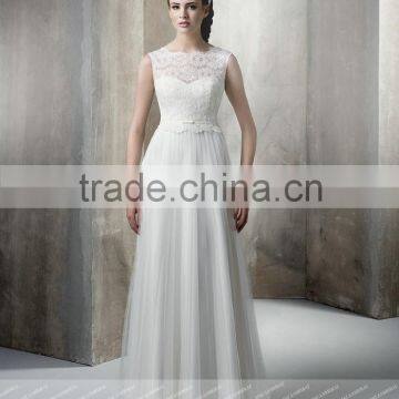 LC42 Elegant O Neck Sleeveless Wedding Dress 2015 Lace A-Line Floor Length White Vestidos De Novias Elegant