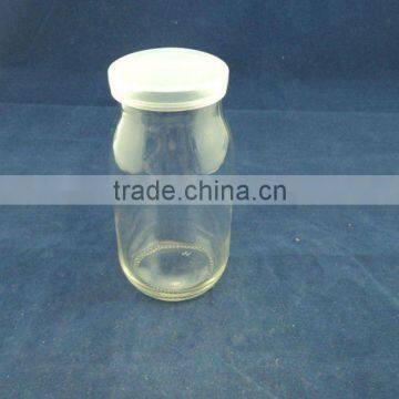 fancy design glass milk bottle with plastic cap 250ml