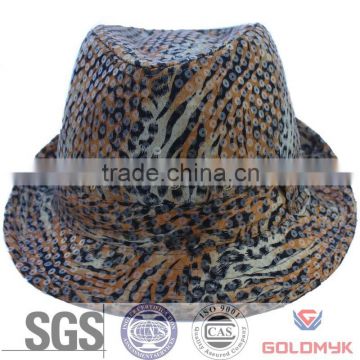 Polyester leopard pattern fabric fedora hat