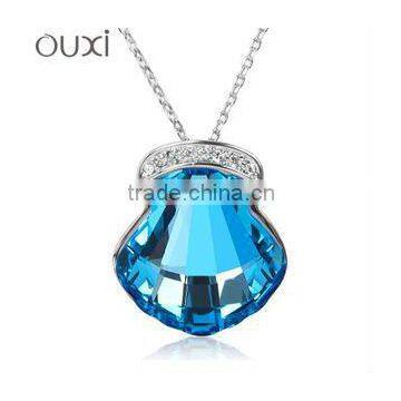 ouxi wholesale fashion jewelry gold necklace crystal shell shape pendant necklace 10163