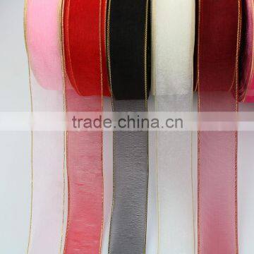2016 Wholesale Beautiful Webbing 3mm Organza Ribbon With Golden Edges photo-4