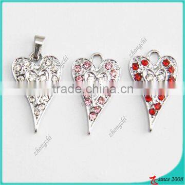 New arrival crystal sharp heart pendants for necklace and keychain