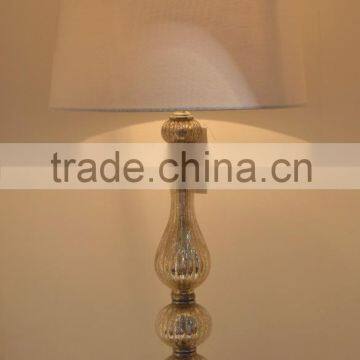 Slovakia round base antique style home goods decor stripe glas table lamp with white barrel fabric shade
