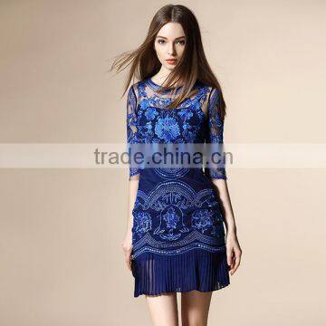 2016 great quality dress fashion,short bodycon lace embroidered dress