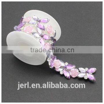 Hot selling colorful crystal rhinestone bridal trimmings chain for wholesale