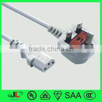 3-13A UK BS 3 pin plug with fuse to IEC C13 connector with VDE electric cable