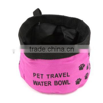 Portable rose red cloth bag pet food bowl