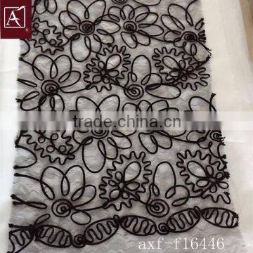 beautiful black cording sequins embroidery Fabric with good price