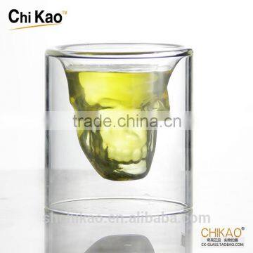 Custom skull shape double deck glass beer mug