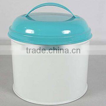 Iron White & Blue Jar , Canister With Cap , Metal Colored Box, Coffee , Sugar , Tea Box with Lid - Big