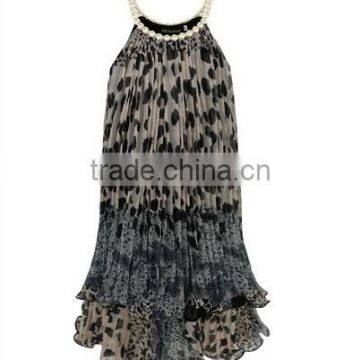 New Arrivals 2015 Leopard Sleeveless Girls Latin Dance Dress Summer Party Kids Dresses