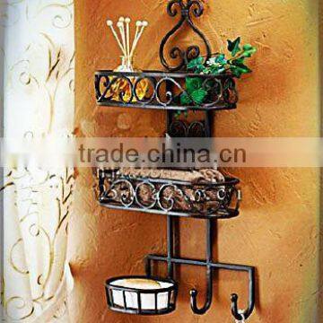 wholesale 3 tier shelf with hooks wrought iron modern hotel style bathroom towel rack,metal towel rack,decor wall shelf