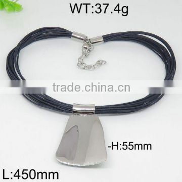 Stylish silver pendant necklace in black leather chain