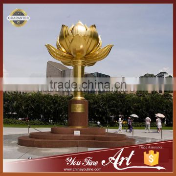 Large Square Stainless steel Golden Lotus sculpture