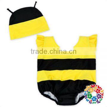 Toddler Children Lovely Bee 2Pcs Swimsuit Black And Yellow Stripe Kids Swimwear photo-3