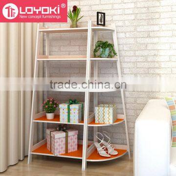 5 Tier Corner Display Wood Leaning Shelf Storage Rack Colorful Shelving Rack Home Furniture Corner Shelf photo-5