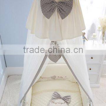 Elegant Beige and Grey Soft Mosquito Net with Bow Bed Crown for Baby Crib BF11-08023b