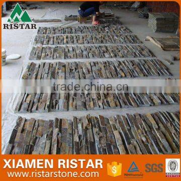 Cheap natural China rusty slate stone wall tiles with strips shape